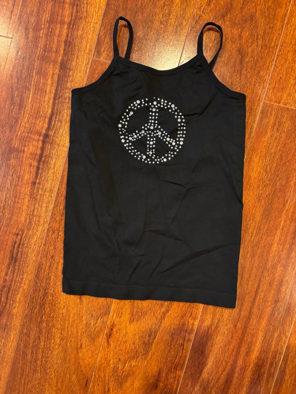 Girls' Black Rhinestone Peace Sign Tank Top
